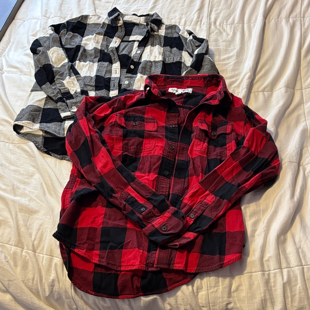 Old Navy Men's Casual Plaid Shirts - Red & Black, Gray & Black